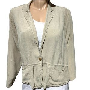 Flax By Jeanne Engelhart Beige Topper Jacket Lagenlook Size S Notch Collar